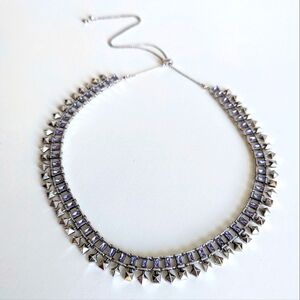 Kendra Scott Oscar Spiked Bib Necklace Silver Lilac Adjustable Slider Closure
